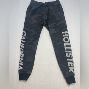 Hollister Camo Joggers XS Black Gray Sweatpants Logo Graphic Athleisure
